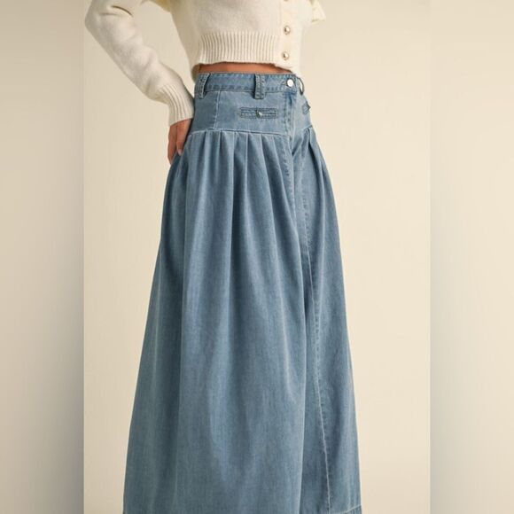 903. DENIM PLEATED WIDE LEG PANTS - Picture 4 of 10